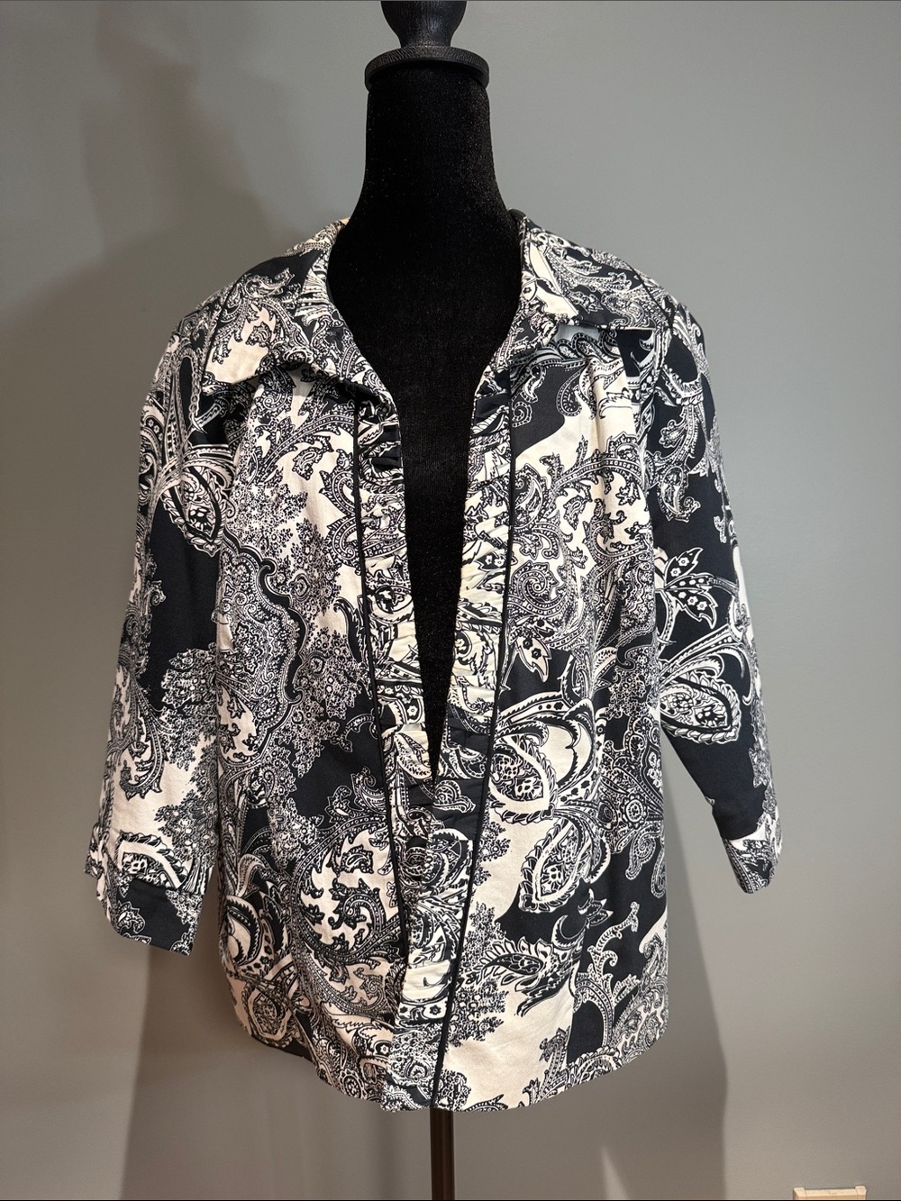 Christopher & Banks Black and White Paisley Open Front Jacket